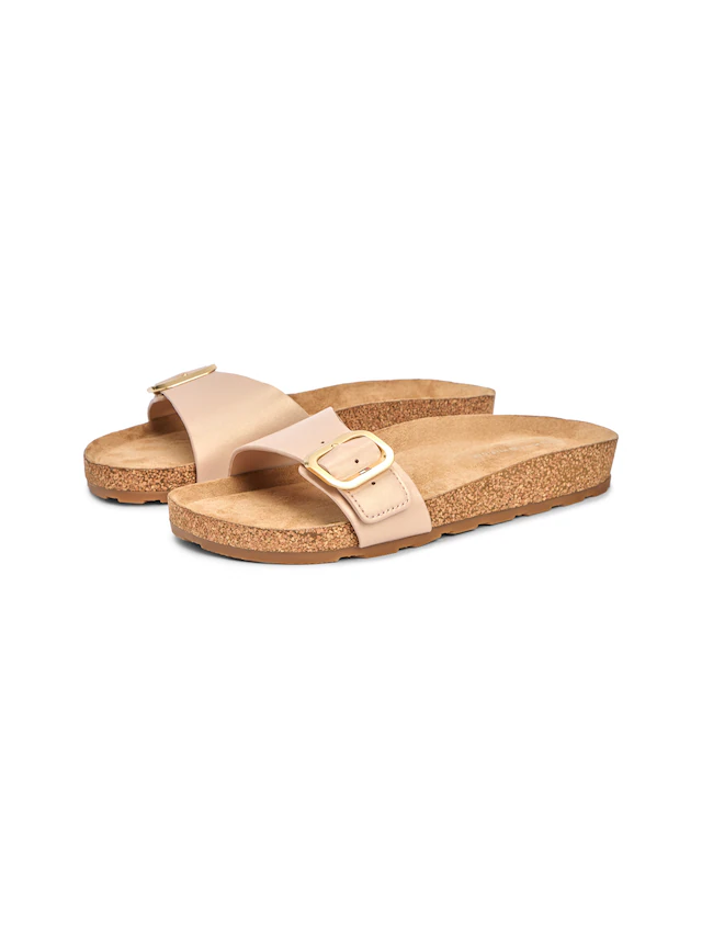 Tommy Hilfiger Pantolette »TH CLASSIC CORK SANDAL PEARL LTH« Strandschuh, Pool Slides, Flat mit Logoemblem