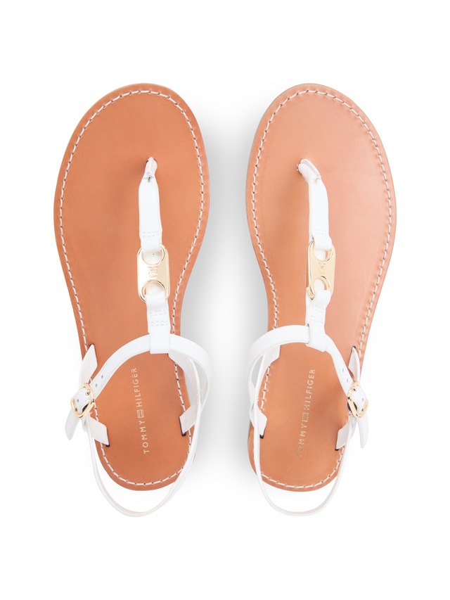 Tommy Hilfiger Riemchensandale »LEATHER THONG SANDAL« Sommerschuh, Sandalette mit Schmucklogo