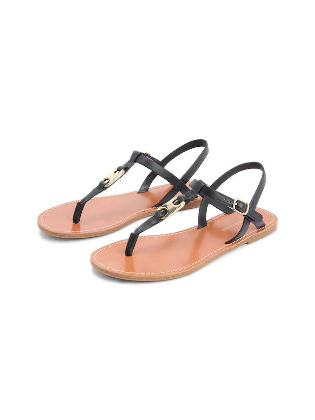 Tommy Hilfiger Riemchensandale »LEATHER THONG SANDAL« Sommerschuh, Sandalette mit Schmucklogo