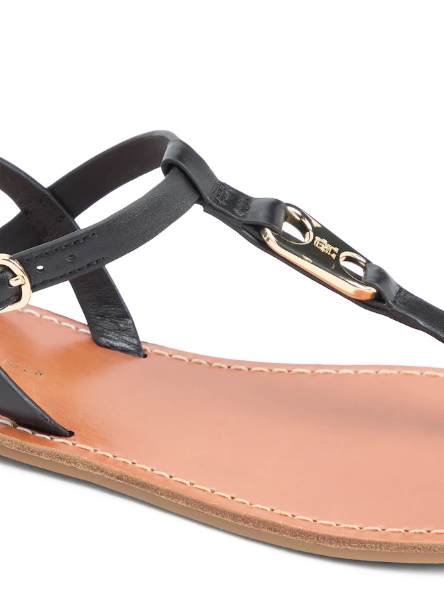 Tommy Hilfiger Riemchensandale »LEATHER THONG SANDAL« Sommerschuh, Sandalette mit Schmucklogo