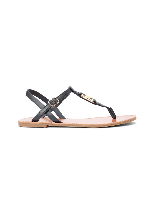 Tommy Hilfiger Riemchensandale »LEATHER THONG SANDAL« Sommerschuh, Sandalette mit Schmucklogo