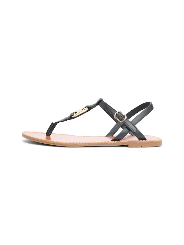Tommy Hilfiger Riemchensandale »LEATHER THONG SANDAL« Sommerschuh, Sandalette mit Schmucklogo