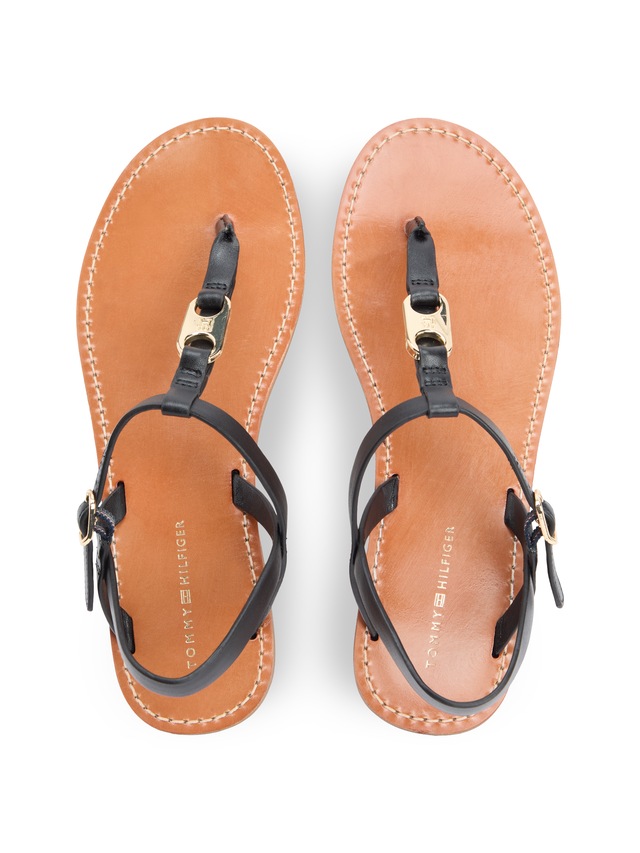 Tommy Hilfiger Riemchensandale »LEATHER THONG SANDAL« Sommerschuh, Sandalette mit Schmucklogo