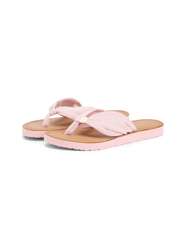 Tommy Hilfiger Zehentrenner »TH LTR FOOTBED SUMMER SANDAL« Sommerschuh, Strandschuh, Dianette, Flat mit Logoemblem