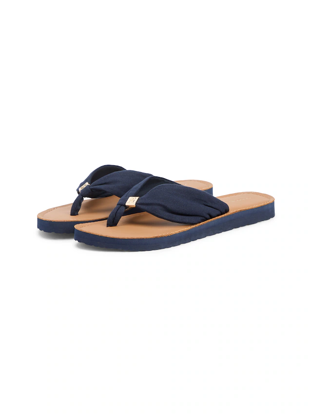 Tommy Hilfiger Zehentrenner »TH LTR FOOTBED SUMMER SANDAL« Sommerschuh, Strandschuh, Dianette, Flat mit Logoemblem
