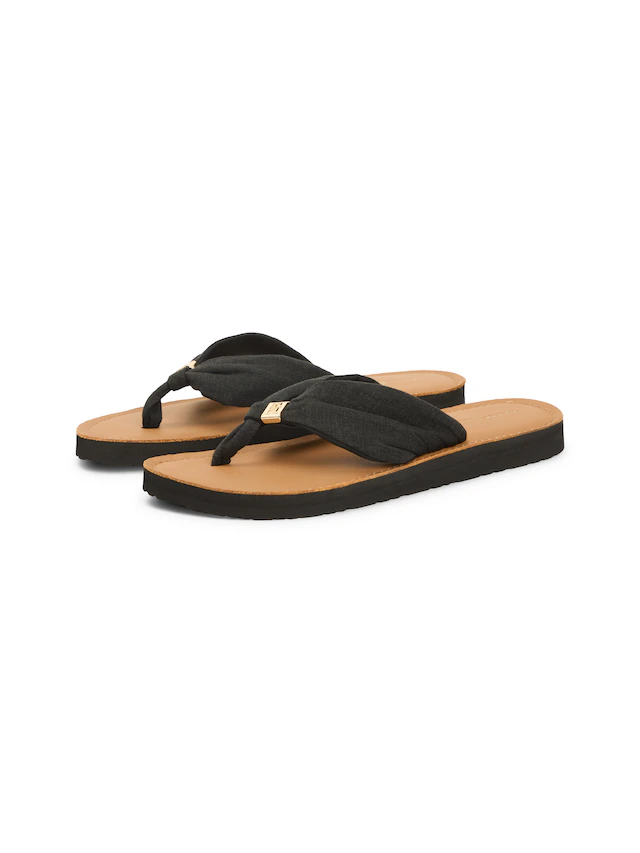 Tommy Hilfiger Zehentrenner »TH LTR FOOTBED SUMMER SANDAL« Sommerschuh, Strandschuh, Dianette, Flat mit Logoemblem