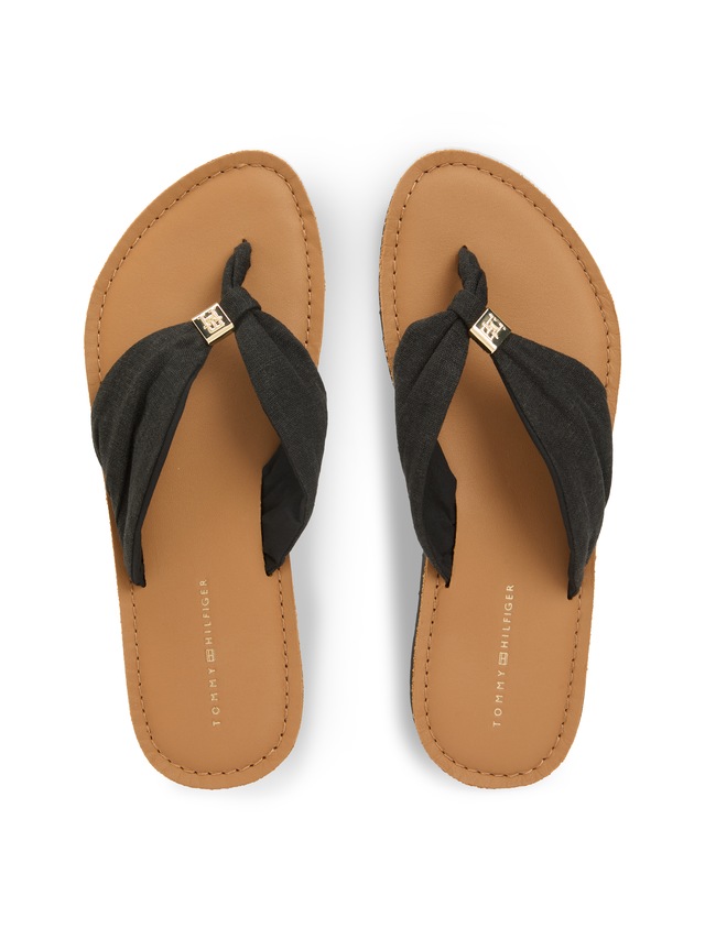 Tommy Hilfiger Zehentrenner »TH LTR FOOTBED SUMMER SANDAL« Sommerschuh, Strandschuh, Dianette, Flat mit Logoemblem