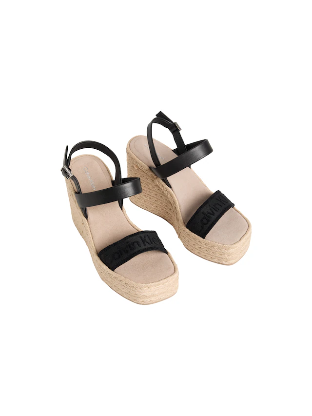 Calvin Klein Keilsandalette »WEDGE ESPAD 70 WEBBING LTH« Sommerschuh, Plateausandale, Keilabsatz, mit Bastbesatz
