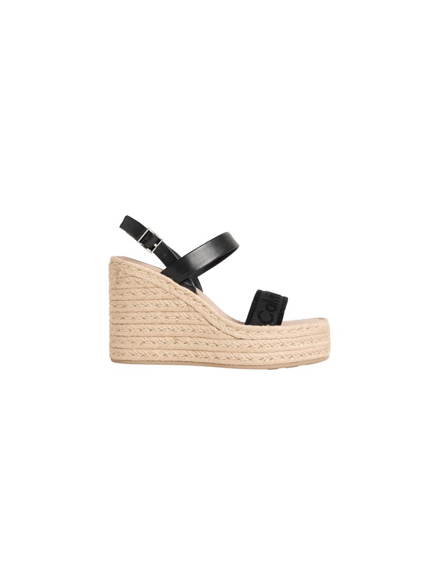 Calvin Klein Keilsandalette »WEDGE ESPAD 70 WEBBING LTH« Sommerschuh, Plateausandale, Keilabsatz, mit Bastbesatz