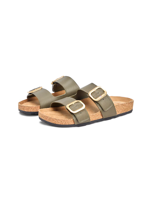 Tommy Hilfiger Pantolette »TH CLASSIC CORK SANDAL LEATHER« Sommerschuh, Schlupfschuh, Flat mit Logoemblem