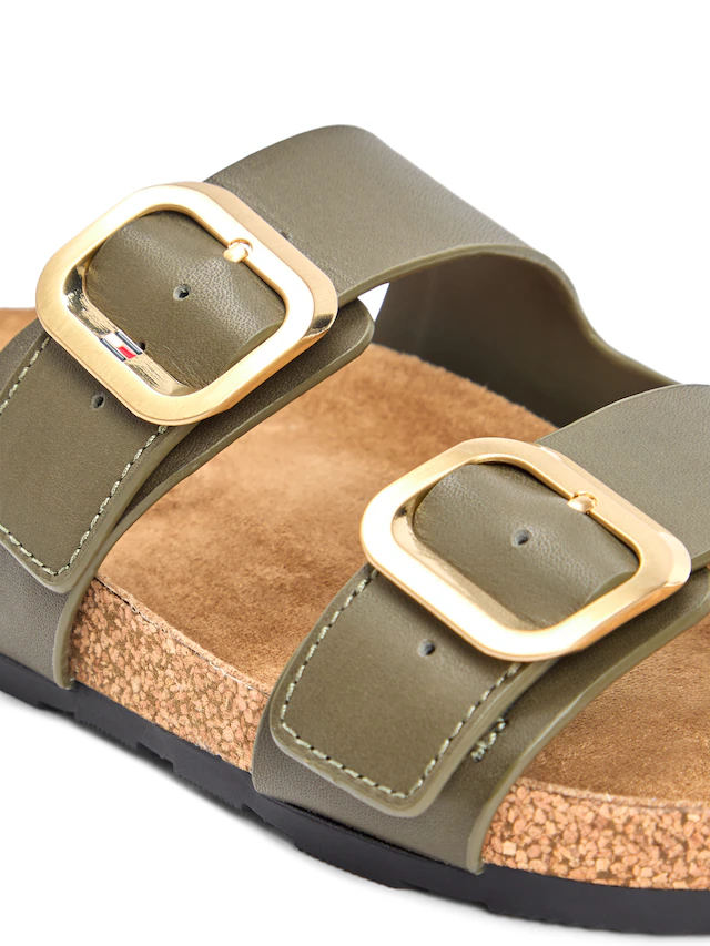 Tommy Hilfiger Pantolette »TH CLASSIC CORK SANDAL LEATHER« Sommerschuh, Schlupfschuh, Flat mit Logoemblem