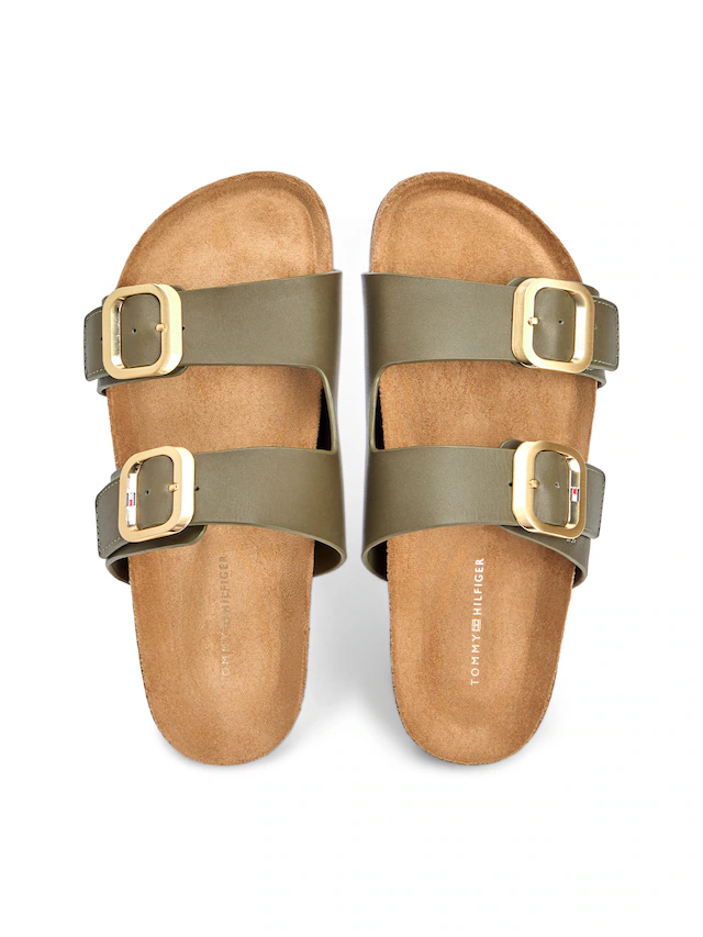 Tommy Hilfiger Pantolette »TH CLASSIC CORK SANDAL LEATHER« Sommerschuh, Schlupfschuh, Flat mit Logoemblem