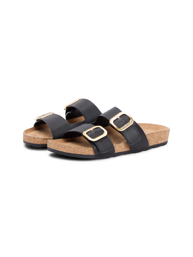 Tommy Hilfiger Pantolette »TH CLASSIC CORK SANDAL LEATHER« Sommerschuh, Schlupfschuh, Flat mit Logoemblem