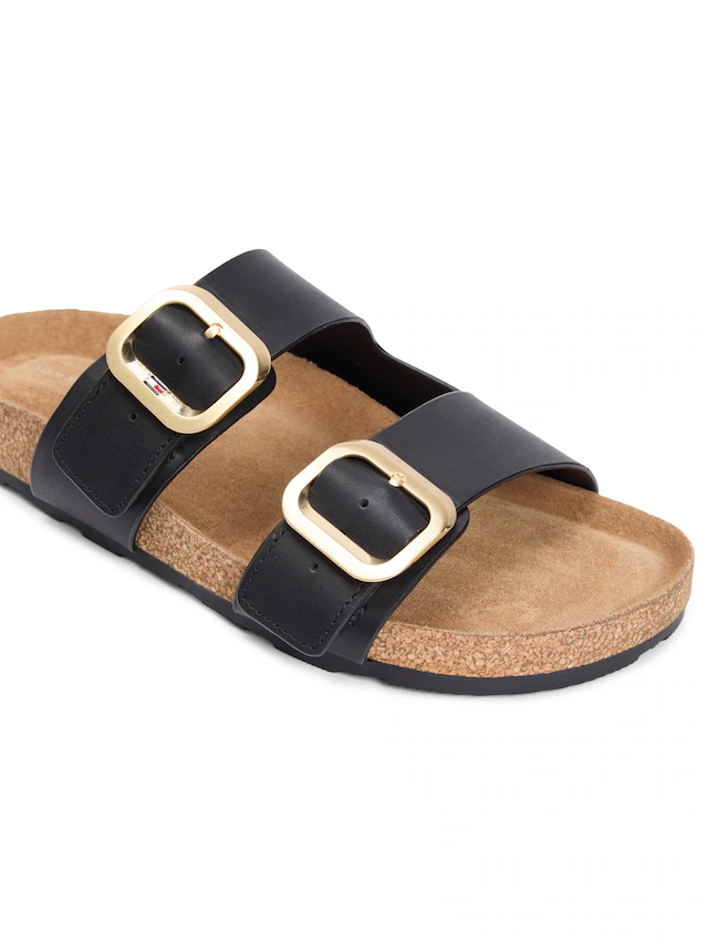 Tommy Hilfiger Pantolette »TH CLASSIC CORK SANDAL LEATHER« Sommerschuh, Schlupfschuh, Flat mit Logoemblem