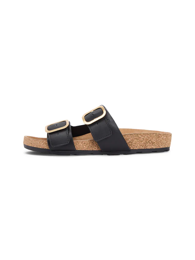 Tommy Hilfiger Pantolette »TH CLASSIC CORK SANDAL LEATHER« Sommerschuh, Schlupfschuh, Flat mit Logoemblem
