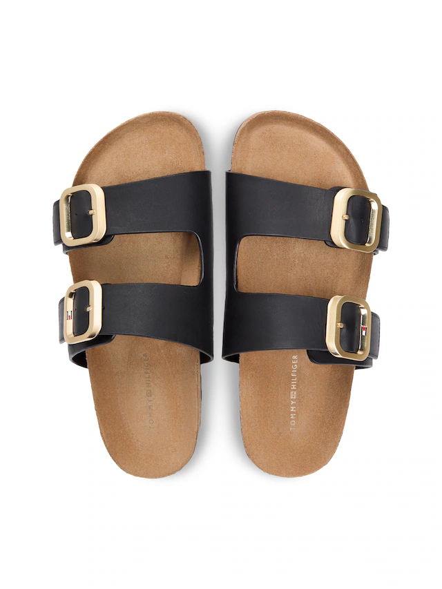 Tommy Hilfiger Pantolette »TH CLASSIC CORK SANDAL LEATHER« Sommerschuh, Schlupfschuh, Flat mit Logoemblem