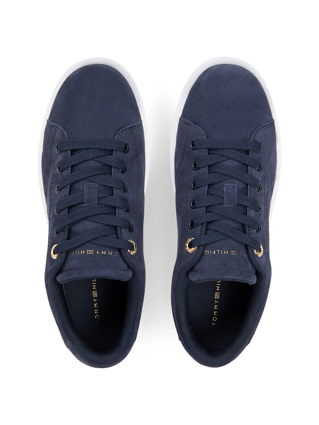 Tommy Hilfiger Plateausneaker »TH FEMININE CUPSOLE SUEDE« Freizeitschuh, Halbschuh, Schnürer mit Logoschriftzügen