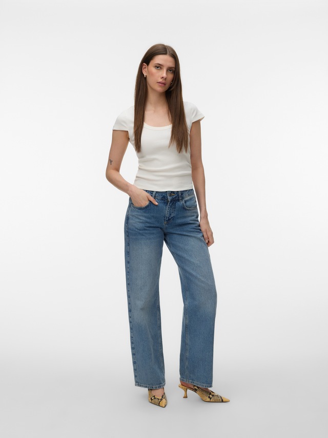 Vero Moda Kurzarmshirt »VMCHLOE CS SHORT U-NECK NOOS« Baumwollmischung