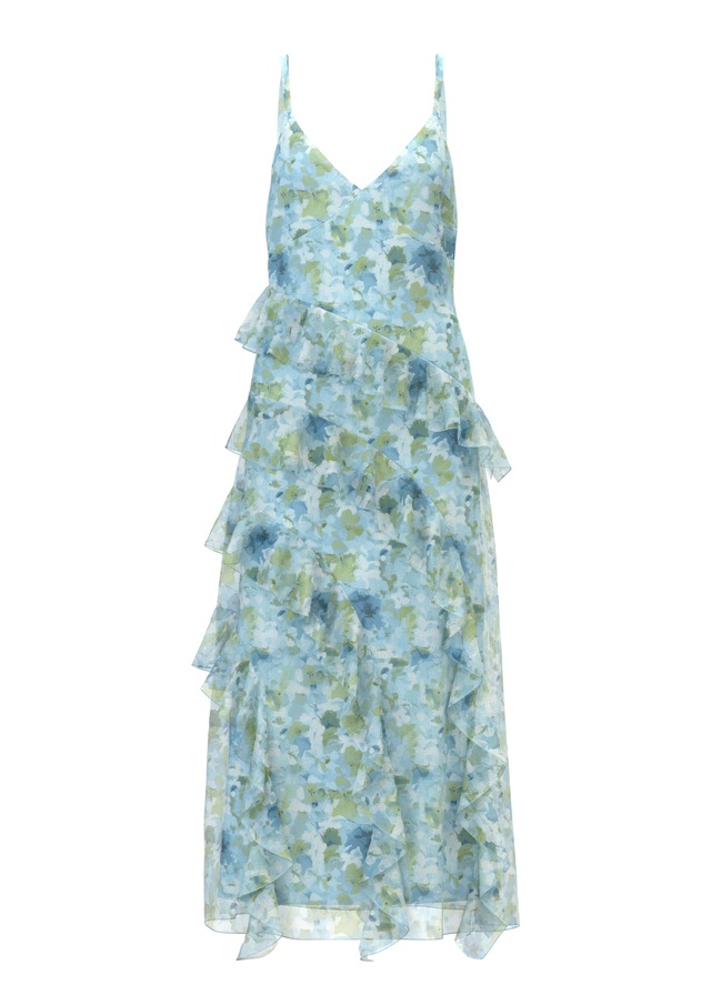 Vero Moda Trägerkleid »VMSMILLA S/L V-NECK LONG FRILL DRESS WVN« Kunstfaser
