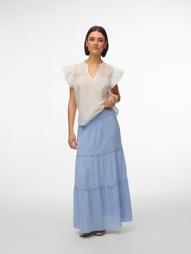 Vero Moda Kurzarmbluse »VMLINE SS V-NECK TOP WVN NOOS« Baumwolle, Lochstickerei