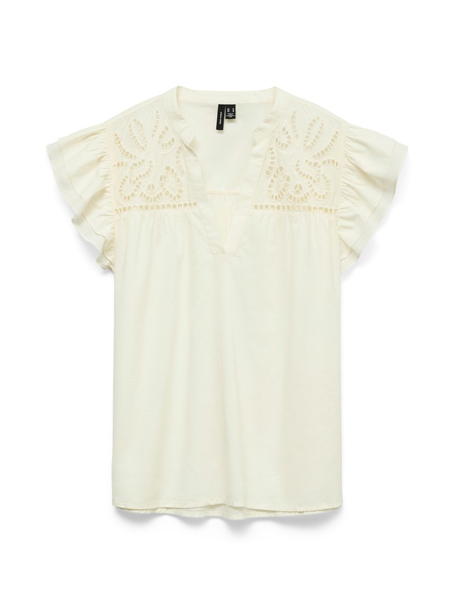 Vero Moda Kurzarmbluse »VMLINE SS V-NECK TOP WVN NOOS« Baumwolle, Lochstickerei