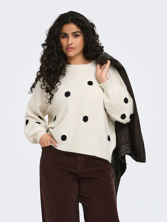 ONLY CARMAKOMA »CARRICA LS DETAIL O-NECK KNT« Materialmix, normal geschnitten