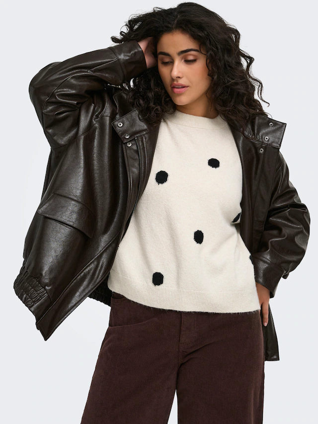 ONLY CARMAKOMA »CARRICA LS DETAIL O-NECK KNT« Materialmix, normal geschnitten