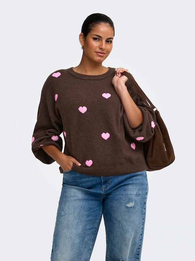 ONLY CARMAKOMA »CARRICA LS DETAIL O-NECK KNT« Materialmix, normal geschnitten