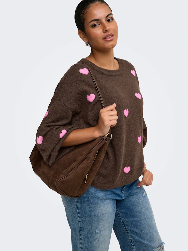 ONLY CARMAKOMA »CARRICA LS DETAIL O-NECK KNT« Materialmix, normal geschnitten