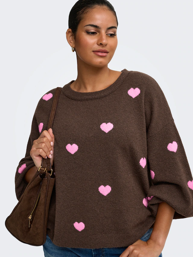 ONLY CARMAKOMA »CARRICA LS DETAIL O-NECK KNT« Materialmix, normal geschnitten