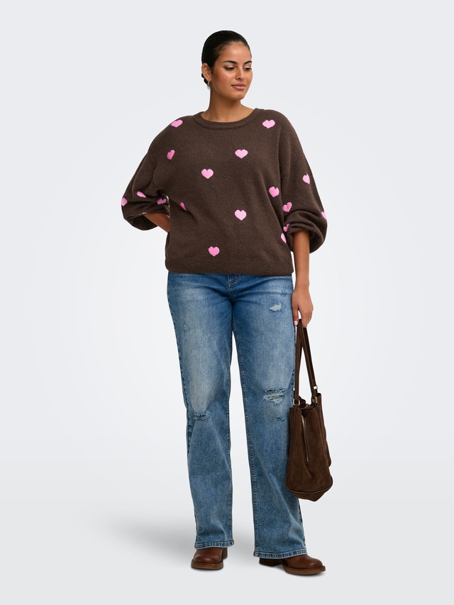 ONLY CARMAKOMA »CARRICA LS DETAIL O-NECK KNT« Materialmix, normal geschnitten