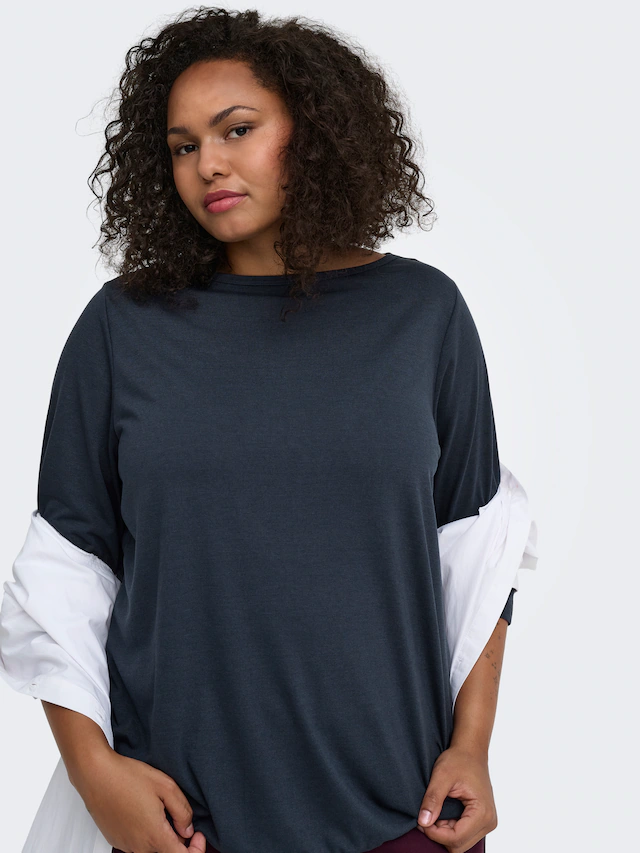 ONLY CARMAKOMA 3/4-Arm-Shirt »CARCARLINNE 3/4 BOATNECK TOP JRS« Materialmix, normal geschnitten