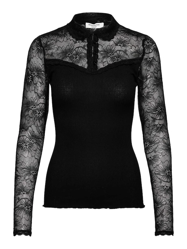 rosemunde Langarmshirt »Beatha lace shirt« Langarm, mit Polokragen und Knöpfen, mit Spitze, Seidenmix