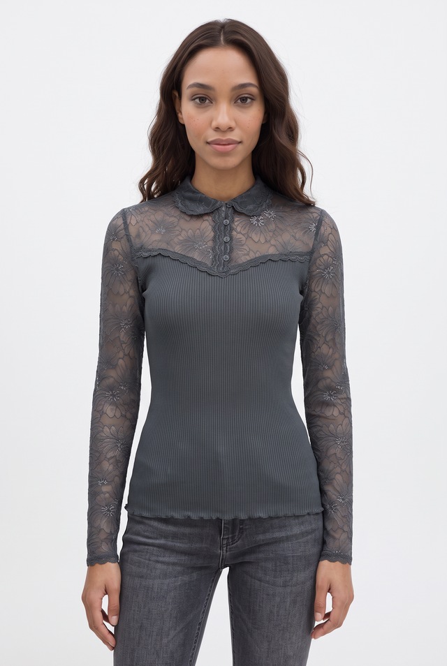 rosemunde Langarmshirt »Beatha lace shirt« Langarm, mit Polokragen und Knöpfen, mit Spitze, Seidenmix