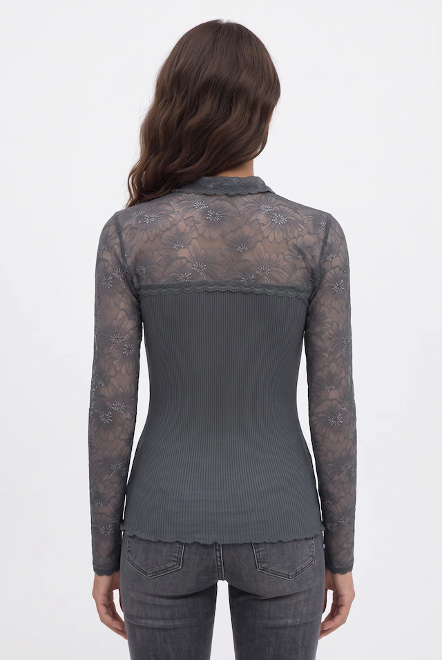 rosemunde Langarmshirt »Beatha lace shirt« Langarm, mit Polokragen und Knöpfen, mit Spitze, Seidenmix