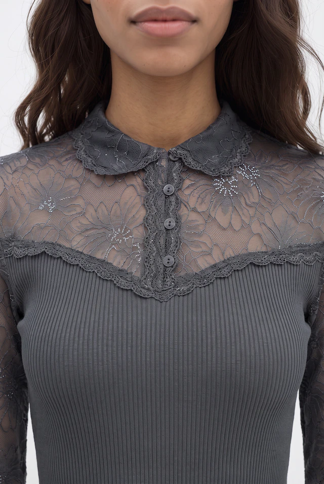 rosemunde Langarmshirt »Beatha lace shirt« Langarm, mit Polokragen und Knöpfen, mit Spitze, Seidenmix