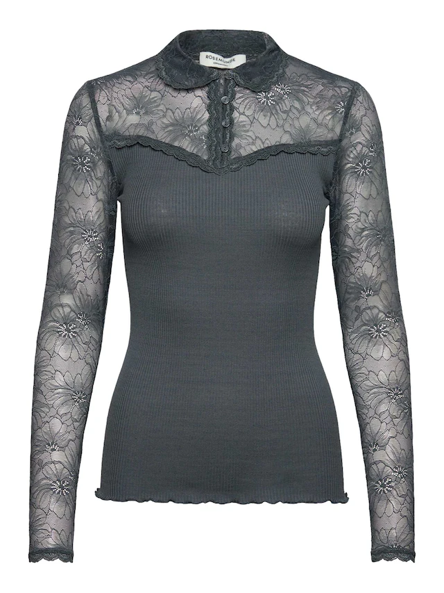 rosemunde Langarmshirt »Beatha lace shirt« Langarm, mit Polokragen und Knöpfen, mit Spitze, Seidenmix