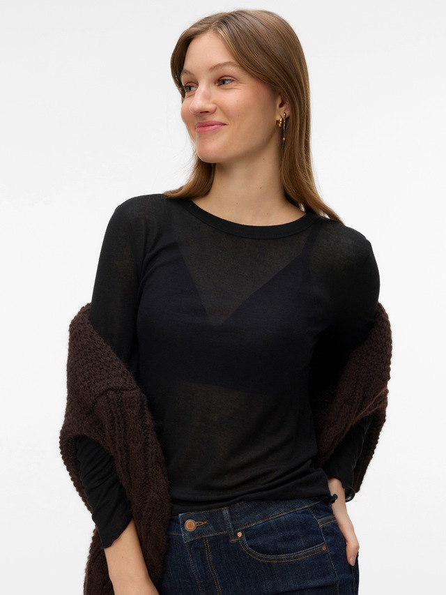 Vero Moda Langarmshirt »VMARIEL LS TOP JRS NOOS« Materialmix, gewellter Saum