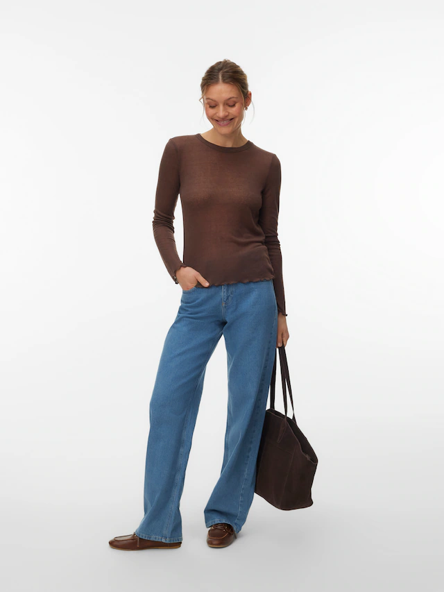 Vero Moda Langarmshirt »VMARIEL LS TOP JRS NOOS« Materialmix, gewellter Saum