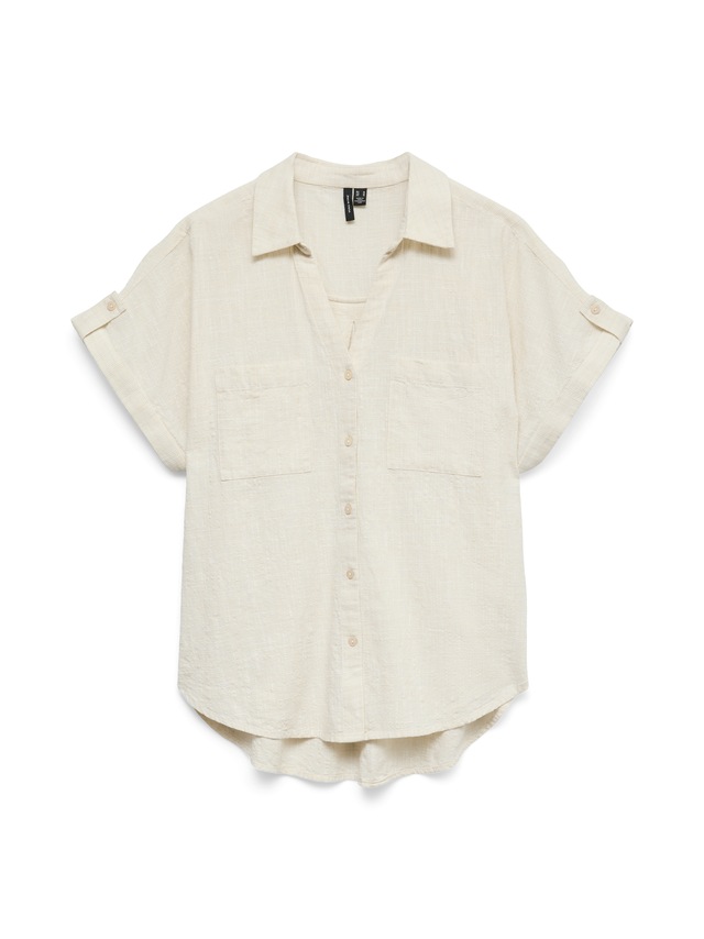 Vero Moda Kurzarmbluse »VMTHILDE SS SHIRT WVN NOOS« Baumwolle, Kurzarm mit Riegel, hinten etwas länger als vorn