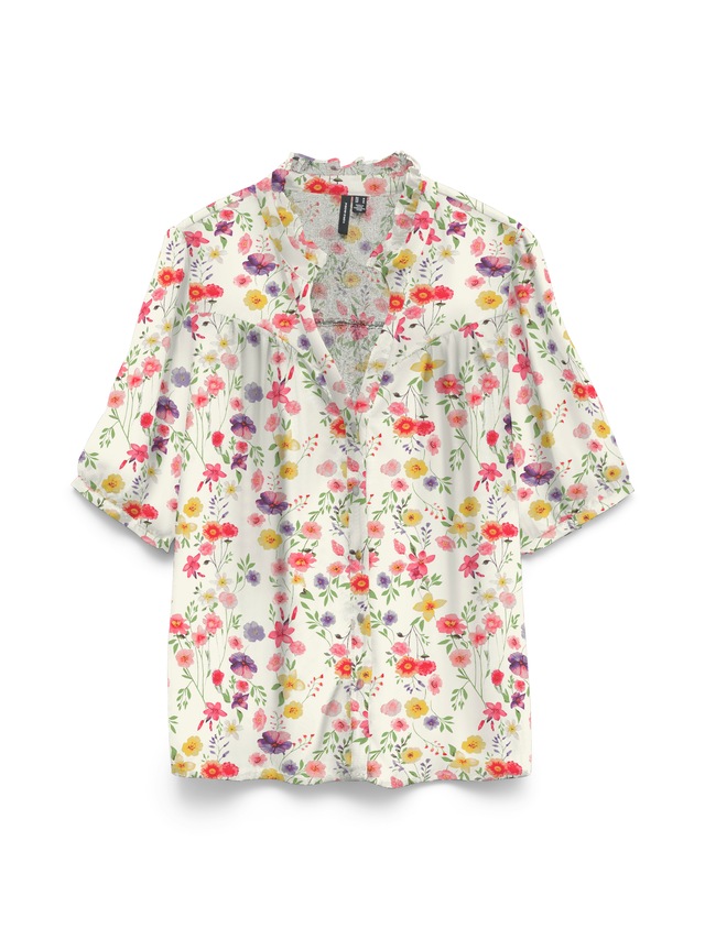 Vero Moda Kurzarmbluse »VMEASY JOY 2/4 V-NECK FRILL TOP WVN« Viskose, normal geschnitten