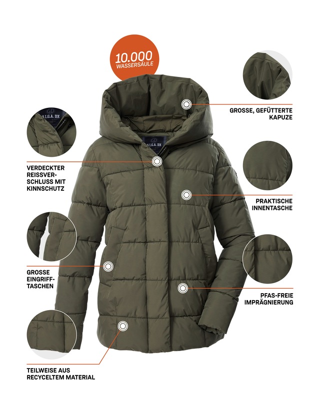 G.I.G.A. DX by killtec Steppjacke »GW 57 WMN QLTD JCKT« Wind- und wasserabweisende Steppjacke mit großer Kapuze