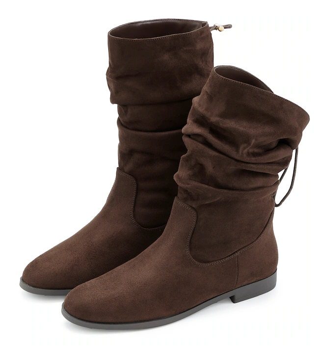 LASCANA Stiefel »Stiefelette, Slouchy Boots,« NEU mit Gummi-Kordelzug, in zwei verschiedenen Längen tragbar VEGAN