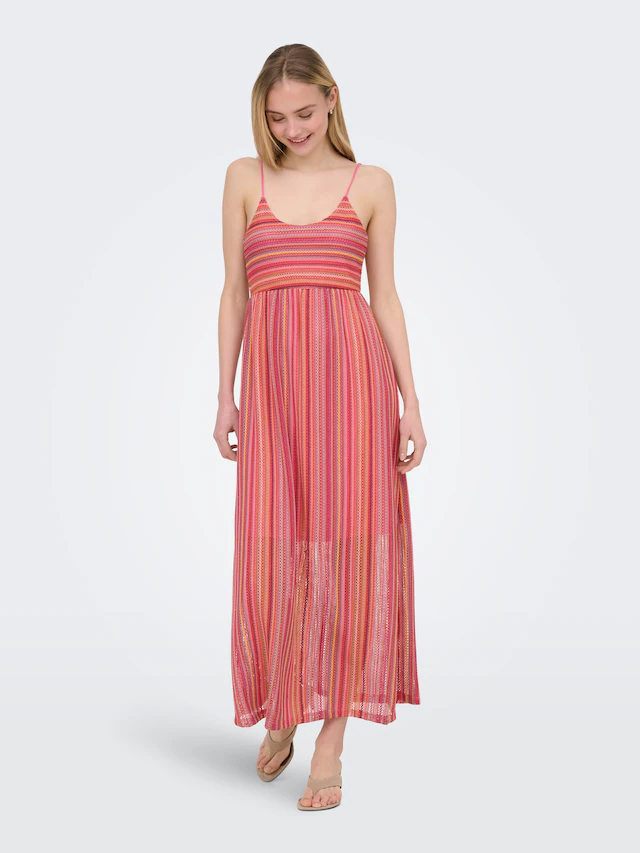 ONLY Spaghettikleid »ONLSANDY LONG DRESS JRS« Materialmix, regular fit, V-Ausschnitt