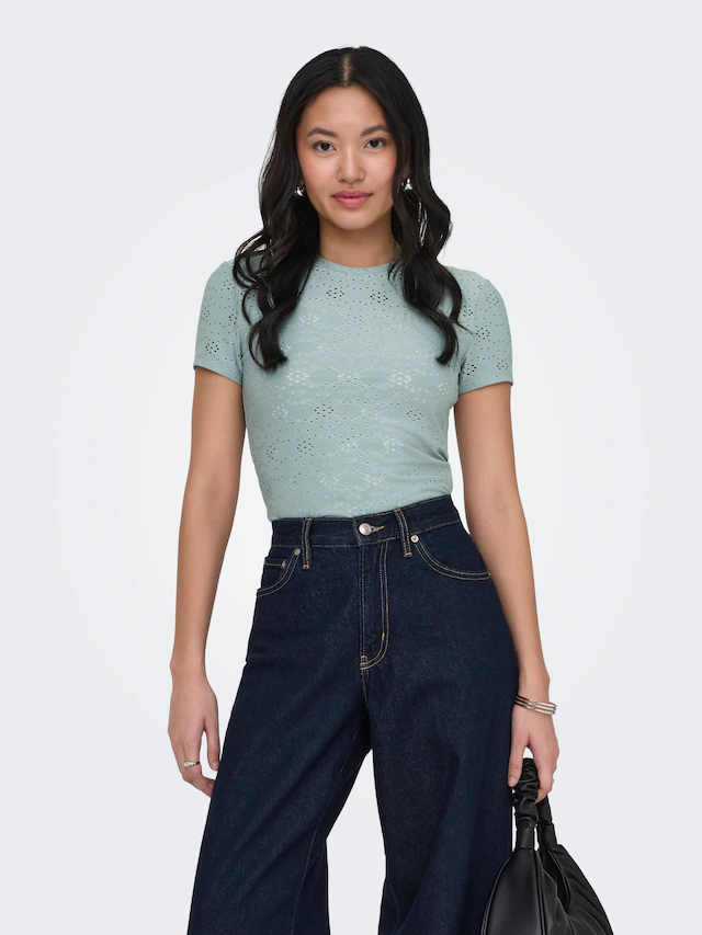 ONLY T-Shirt »ONLSMILLA NEW S/S TOP JRS« Materialmix, slim fit, Rundhals