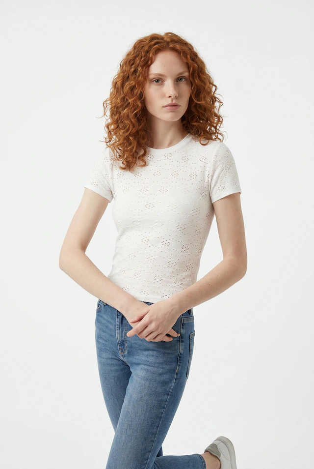 ONLY T-Shirt »ONLSMILLA NEW S/S TOP JRS« Materialmix, slim fit, Rundhals