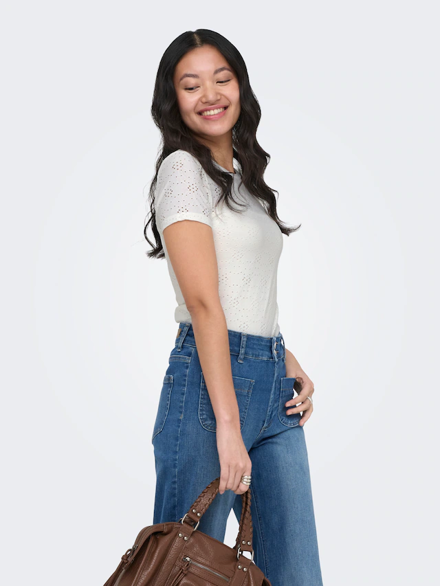 ONLY T-Shirt »ONLSMILLA NEW S/S TOP JRS« Materialmix, slim fit, Rundhals