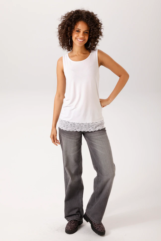 Aniston CASUAL Tanktop mit gewellter, elastischer Spitzenborte am Saum - NEUE KOLLEKTION