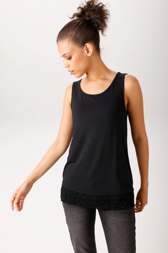 Aniston CASUAL Tanktop mit gewellter, elastischer Spitzenborte am Saum - NEUE KOLLEKTION