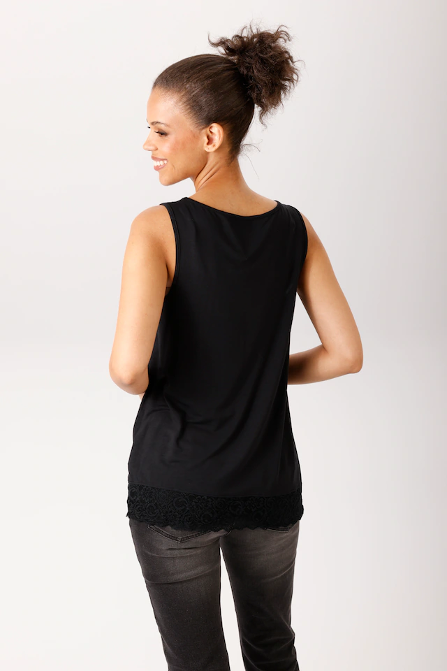 Aniston CASUAL Tanktop mit gewellter, elastischer Spitzenborte am Saum - NEUE KOLLEKTION